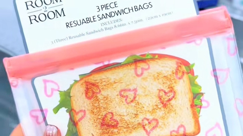 The pink heart reusable sandwich bag pack from Five Below
