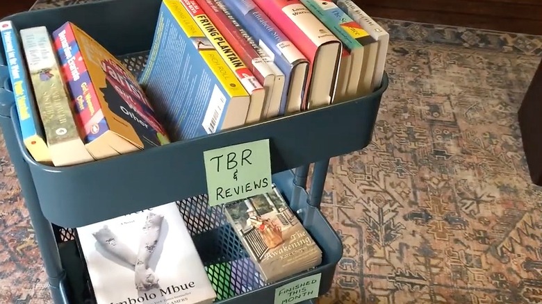 Blue RASKOG cart full of books