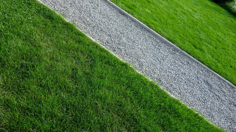 Simple, straight gravel path surrounded by grass