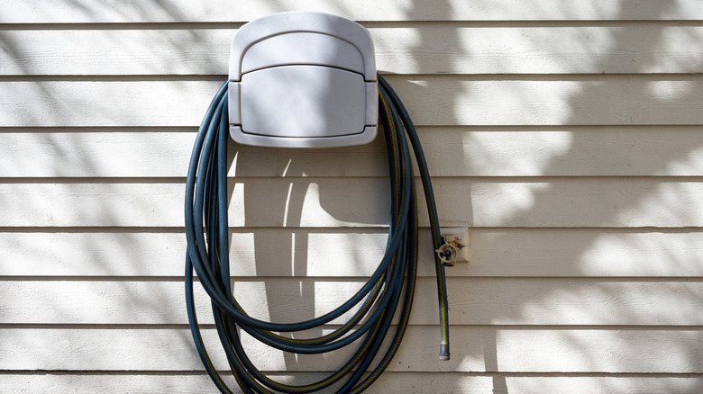 hose on reel in garden
