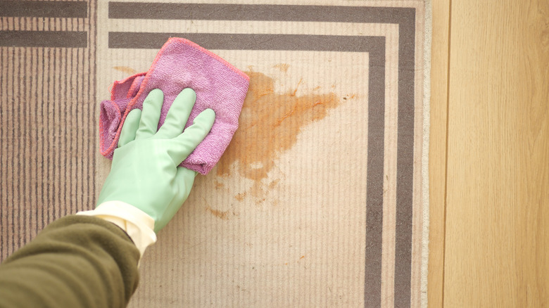hand wiping rug stain