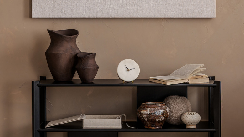 Organic pottery vases on tabletop in home office
