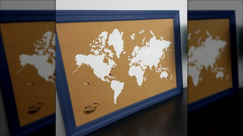 World map on cork board