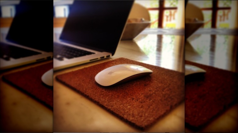 Cork mouse pad on desk