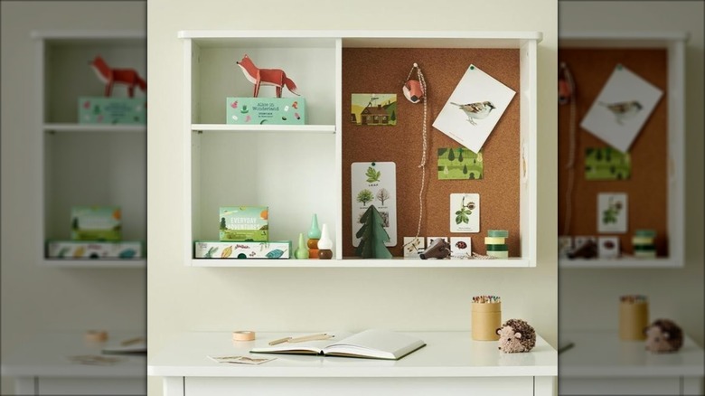Mounted shelf backed with cork