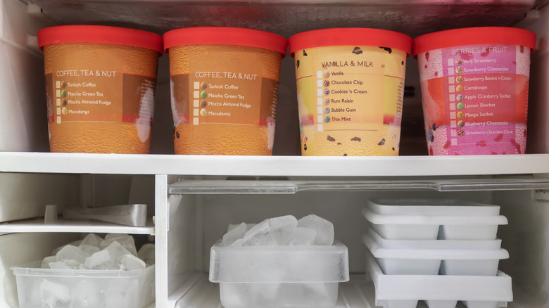 ice cream containers in freezer
