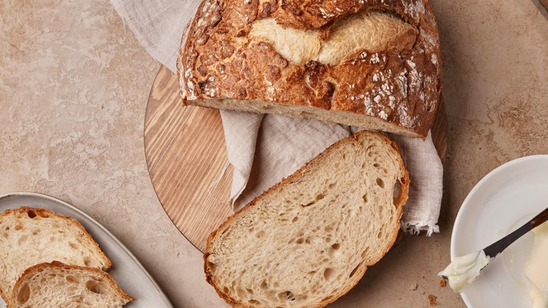 artisanal bread on a travertine table