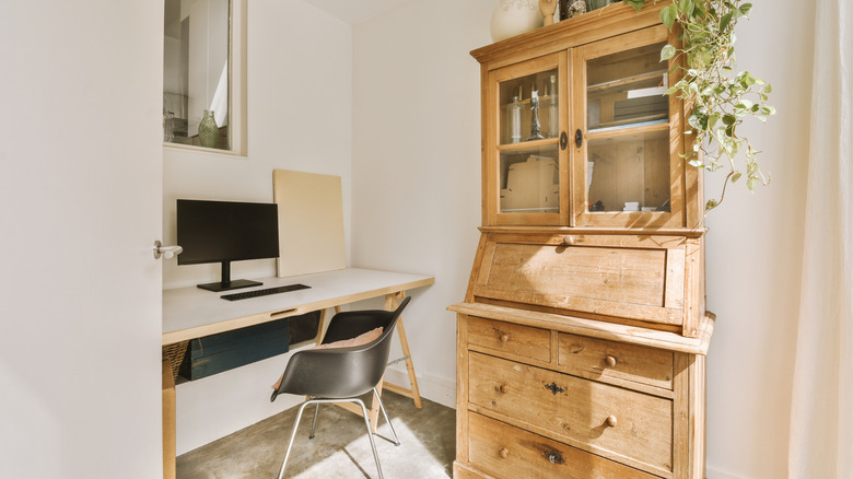 Pine hutch next to a desk