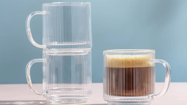 Three of the ribbed stackable coffee mugs.