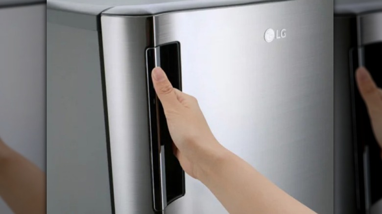 The LG compact single door fridge in silver.