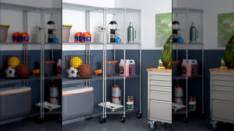 Trinity's EcoStorage 4-Tier Corner Wire Shelving Rack with Wheels