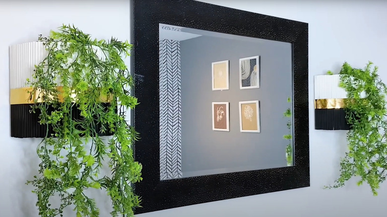 Artificial wall planters made of plastic straws