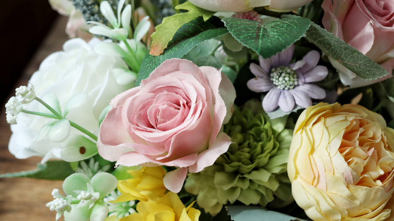 closeup on faux flowers