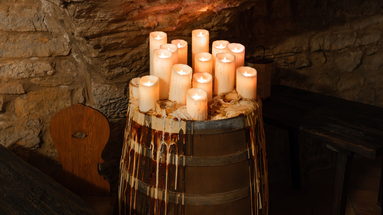 Wine barrel with candles on top
