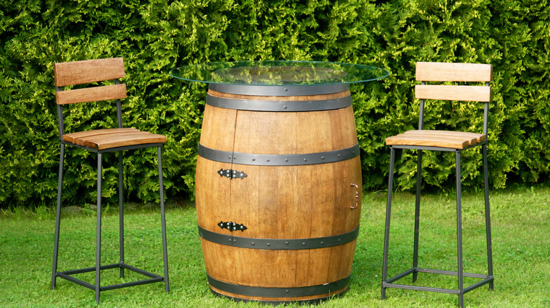 Wine barrel made into high-top table