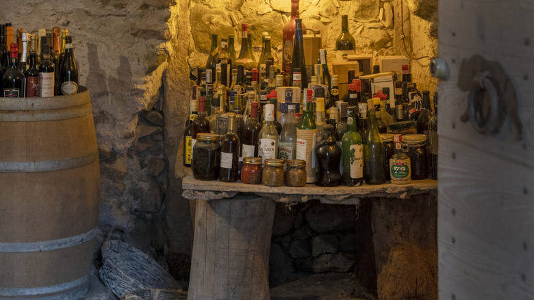 Wine barrel displaying wine collection