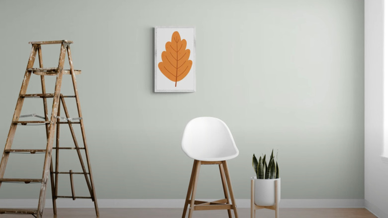 A room painted with soft bluish gray paint.