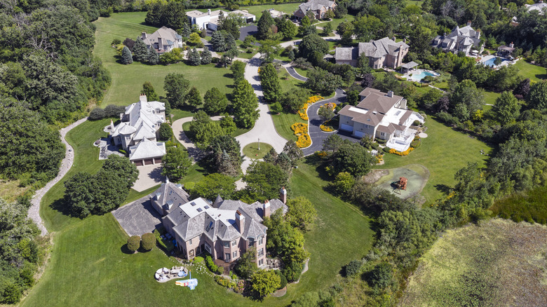 aerial view of affluent neighborhood