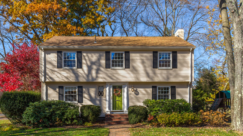 Standard colonial home in suburban area