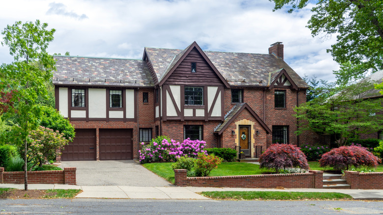 Half-timbered tudor revival home in the suburbs
