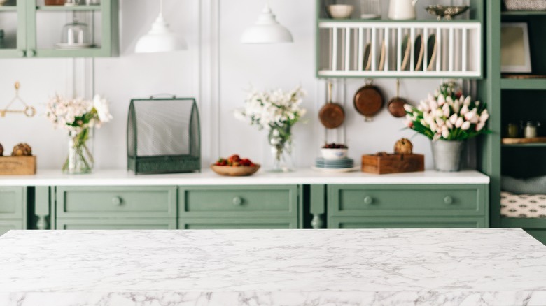 Marble countertop in kitchen