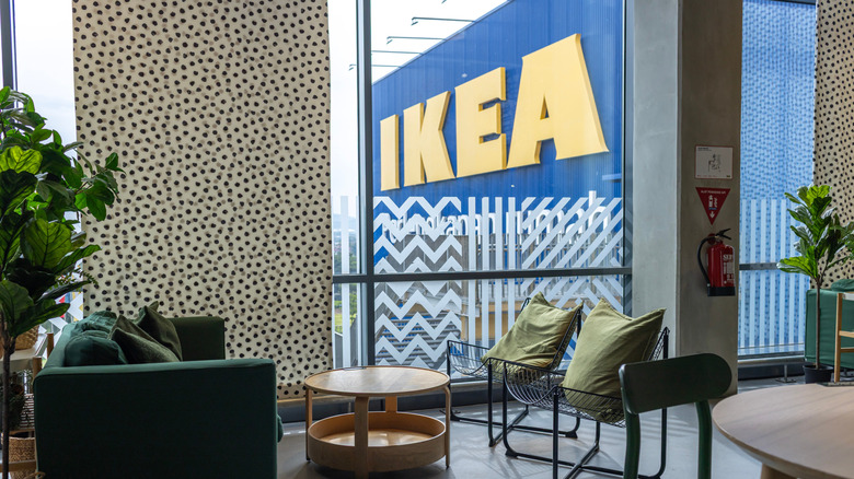 IKEA sign through cafe window
