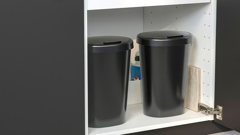 Two HÖLASS Bins in kitchen cabinet