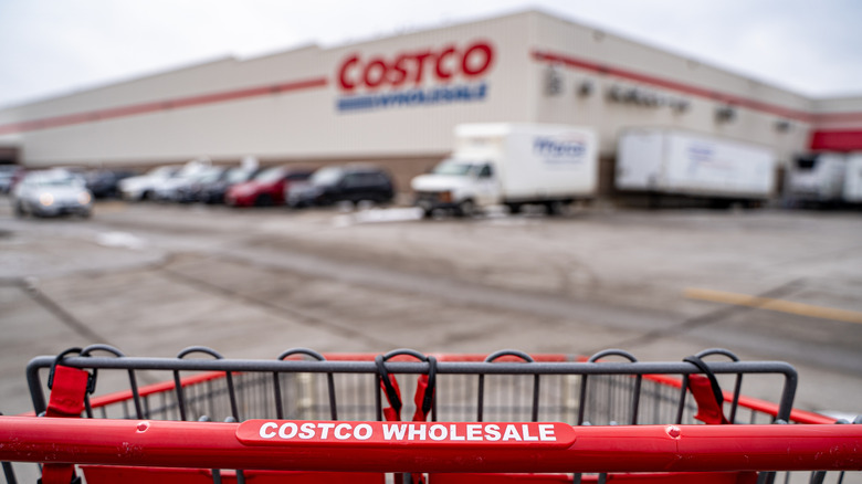 Close up of shopping cart in front of Costco