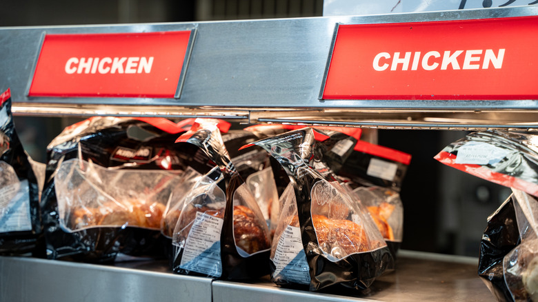 Costco chickens under a warmer