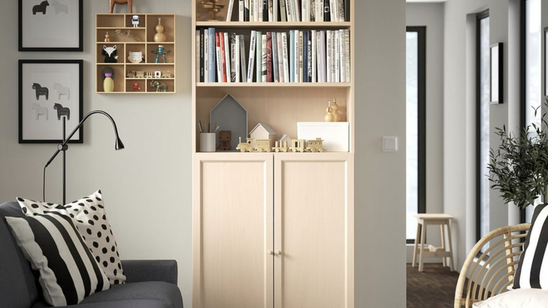 IKEA BILLY Bookcase in birch, set up on a living room wall