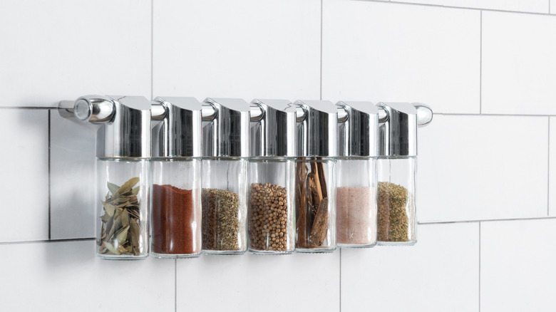 Spices on wall in kitchen
