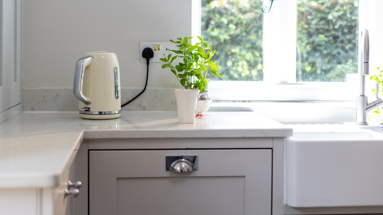 Kettle on kitchen countertop