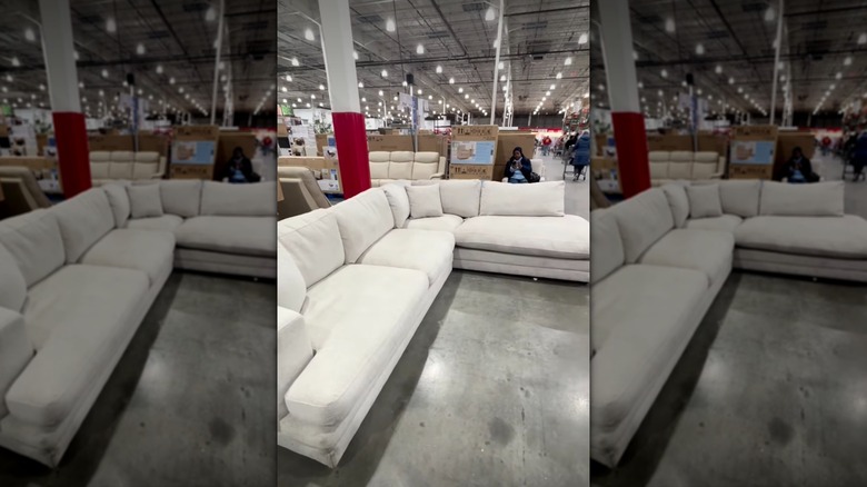 The Derry Fabric sectional couch at a local Costco warehouse display.