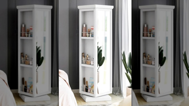 The Tresanti Charlie rotating vanity from Costco set up in a bedroom.