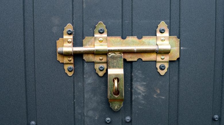Closeup shot of garage door bolt