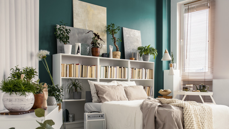 neutral bookshelf