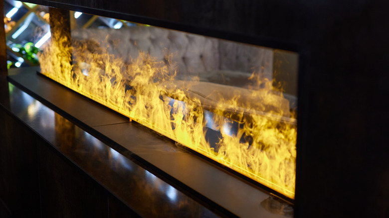 Close-up of an electric fireplace insert