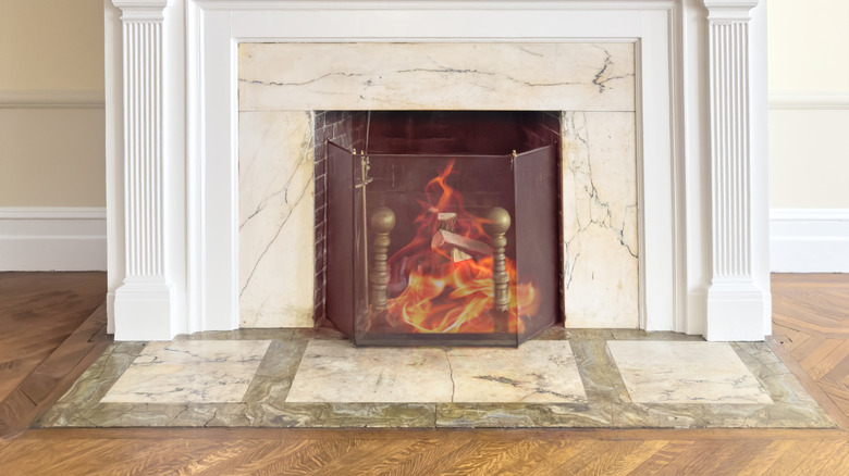Fireplace with a tile hearth
