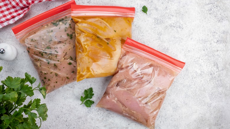 Freezer bags with prepped proteins for meal planning