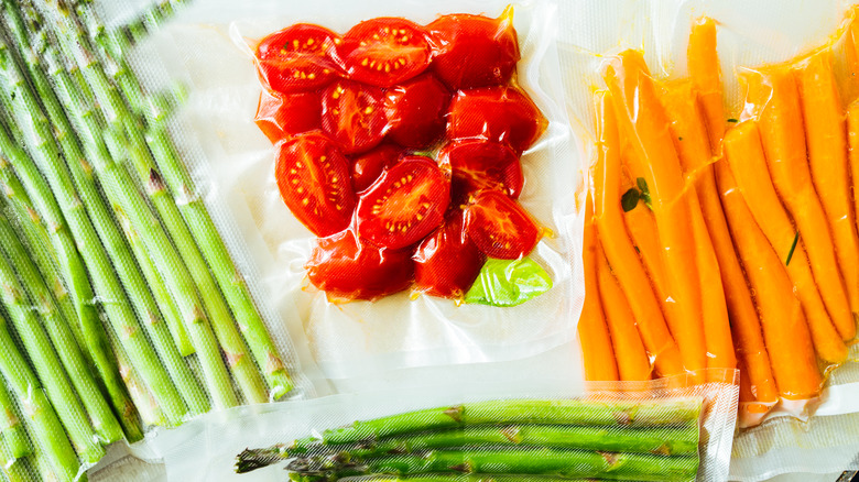 Vegetables in vacuum sealed bags