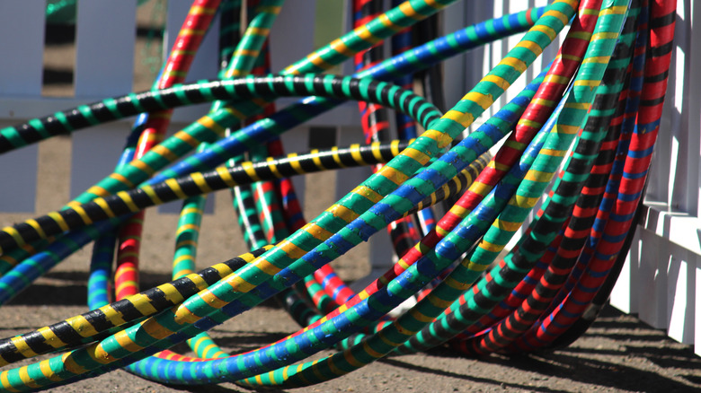 stack of colorful hula hoops
