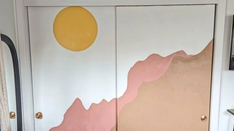 Painted mural on sliding closet doors