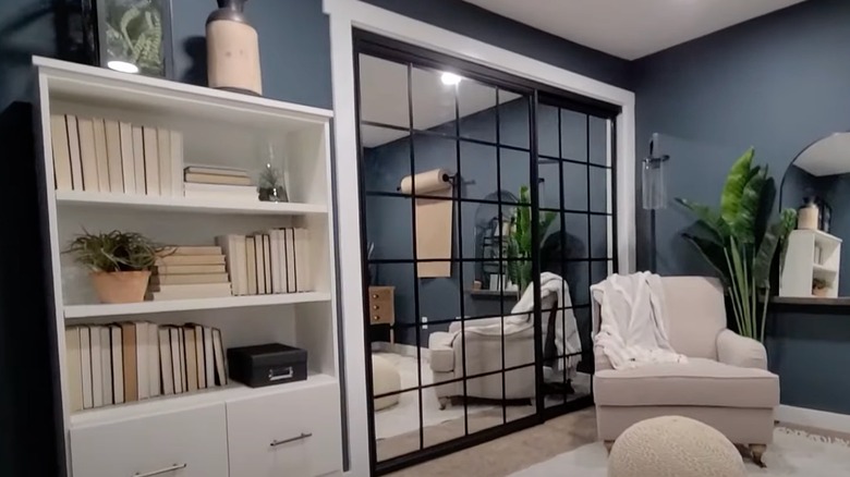 Mirrored sliding closet doors with panels