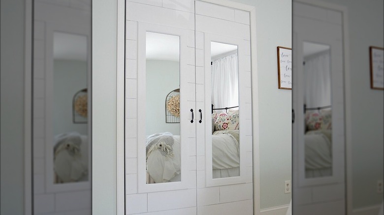 Shiplap and mirrors on closet doors