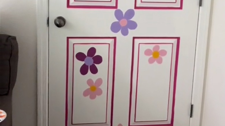 Hand-painted flowers on a closet door