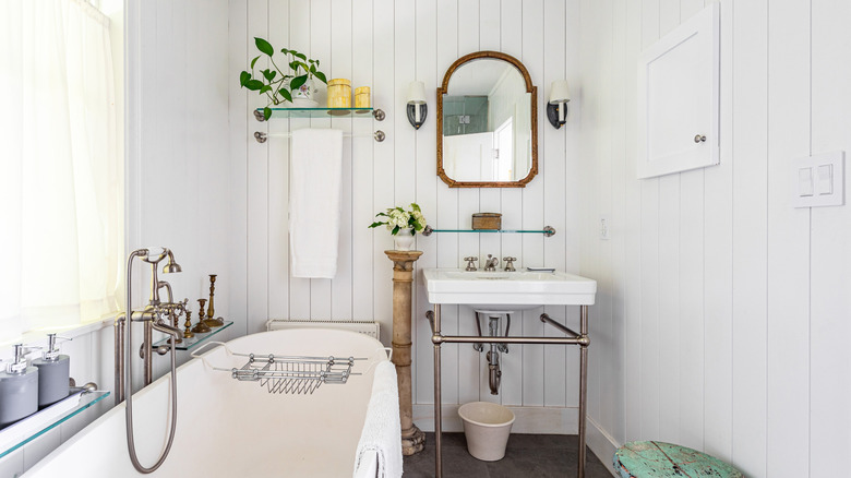 Bathroom with shiplap wall
