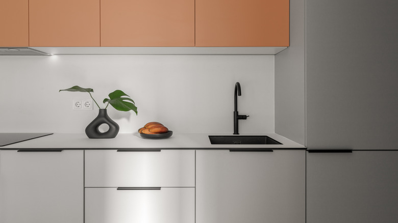 Terracotta and gray kitchen
