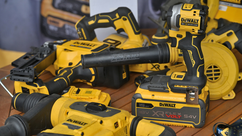 A selection of DeWALT power tools