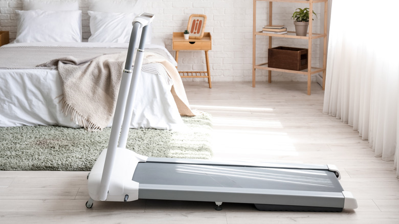 A treadmill in a bedroom