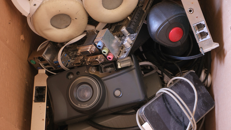 Close up of old electronic items